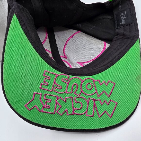 Disney Neon Mickey Mouse Black Snapback Hat Adjustable Bright Embroidered Cap - Picture 8 of 9
